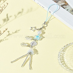 ガラス＆合金＆アクリル携帯ストラップ  ディープスカイブルー  16cm&nbsp;HJEW-FS00006
