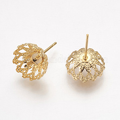 304ステンレススチール製イヤリング部品  花  ゴールドカラー  16mm  花：12x5.5mm  トレイ：4mm  ピン：0.7mm&nbsp;STAS-G187-17G