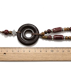 Этнический стиль сплав и фарфор керамические бусины и деревянные кольца подвеска кисточка и ожерелья NJEW-D308-02