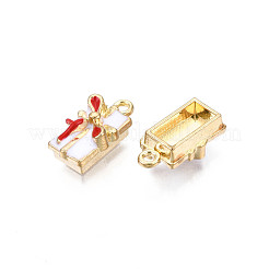 メッキ合金エナメルチャームラック  カドミウムフリー＆ニッケルフリー＆鉛フリー  ライトゴールド  クリスマスプレゼント  ホワイト  16.5x9x6mm  穴：1.5mm&nbsp;ENAM-N055-138