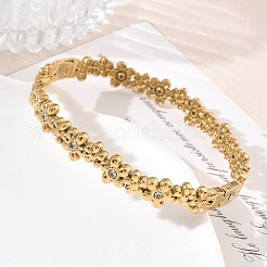 304ステンレススチール製クリスタルラインストーンヒンジ付きカフバングル  花  18KGP本金メッキ  内径：1.97インチ（5cm）x2.36インチ（6cm）&nbsp;SA-CBAB92B-17G