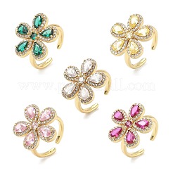 Кольца-манжеты из цветочной латуни с микропаве из кубического циркония для женщин RJEW-A069-14G