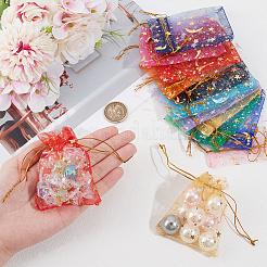 96 шт. 12-цветные подарочные мешочки для хранения из органзы с завязками и золотым тиснением в виде луны и звезд&nbsp;OP-BBC0001-02A