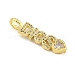 Wort Dios Rack Plating Messing Micro Pave klare Zirkonia Anhänger&nbsp;X-KK-Z053-11G-02