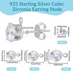 30 шт. 3 стиля фурнитуры для сережек-гвоздиков из прозрачного кубического циркония&nbsp;EJEW-BBC0001-28
