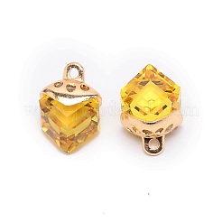 ガラスチャーム  合金のパーツと  キューブ  スモークトパーズ  15x10x10mm  穴：1.6mm&nbsp;GLAA-SZC0004-02N