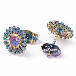 Orecchini a bottone a forma di girasole in acciaio inossidabile 304 con placcatura ionica (ip) per donna&nbsp;EJEW-G338-05M