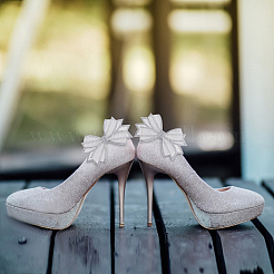 4 шт. 2-цветные украшения для обуви из полиэстера со стразами в виде банта FIND-GO0002-32