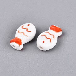 ハンドメイドの磁器セラミックビーズ  手描き  魚  ファミーユスタイルバラ  レッドオレンジ  19x11~12x6.5mm  穴：1.8~2mm&nbsp;PORC-Q005-06A