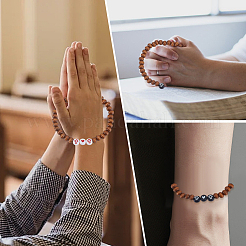 24 Stück Stretch-Armbänder mit runden Perlen aus Naturholz&nbsp;BJEW-GO0001-46