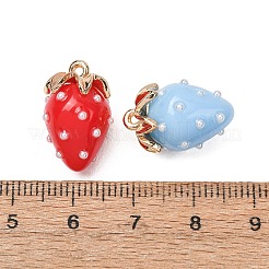 不透明 & 透明樹脂ペンダント  イチゴのチャーム  合金のパーツと  ゴールドカラー  ミックスカラー  18~18.5x11.5~12x11.5~12mm  穴：1.4mm&nbsp;RE-CBA014D-01G
