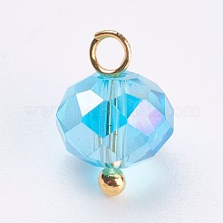 ガラスチャーム  真鍮パーツ  ロンデル  多面カット  ゴールドカラー  ミックスカラー  11x7~8mm  穴：1.5mm&nbsp;X-GLAA-P038-02G