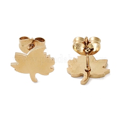 PVD真空メッキ304ステンレススチールスタッドピアス（女性用）  葉  ゴールドカラー  9.5x10x1mm&nbsp;EJEW-A048-42A-G