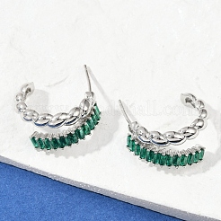 Boucles d'oreilles à tige en laiton torsadé avec micro pavé de zircones cubiques&nbsp;EJEW-M082-16P-01