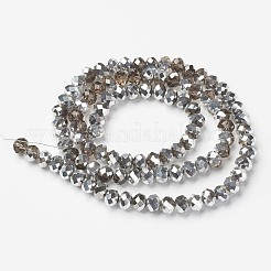 電気メッキガラスビーズセット  半パール光沢メッキ  多面カット  ロンデル  ライトグレー  6x4mm  穴：1mm  約87~90個/連  15.7インチ&nbsp;X-GR6MMY-01S