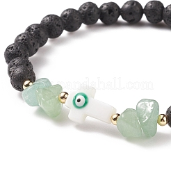 Эластичный браслет из бусин из натуральной лавы и драгоценных камней BJEW-JB08531