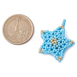 ビーズの星のチャーム  ガラスシードビーズペンダント  ディープスカイブルー  32.5x28.5x12mm  穴：2.5mm&nbsp;PALLOY-MZ00451-02