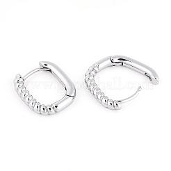 女性用ハーフスパイラル長方形真鍮フープピアス  プラチナ  15.5x13x2.5mm&nbsp;EJEW-B056-18P