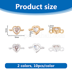 20 Stück 2 Farben Rack Plating Messing klare Zirkonia Herz Verbinder Verbinder Charms&nbsp;KK-DC0004-50
