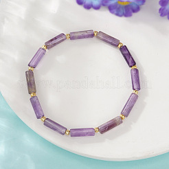 Эластичные браслеты из натурального аметиста с колонновидными бусинами и латунными бусинами.&nbsp;WH3970