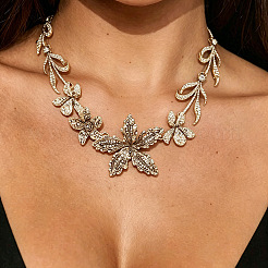Collane a bavaglino da donna in lega con cristalli e strass a forma di fiore&nbsp;WGBAD31-01