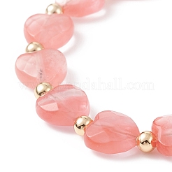 Braccialetto di perline a forma di cuore in vetro di quarzo ciliegia sintetico&nbsp;BJEW-JB08697-05