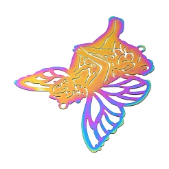201ステンレススチールコネクタチャーム  天使のリンク  虹色  60x55x0.2mm  穴：2mm&nbsp;STAS-K257-05RC