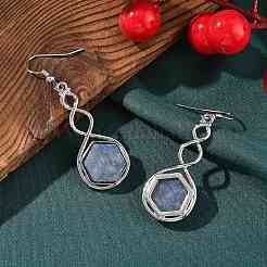Orecchini pendenti esagonali in avventurina blu naturale&nbsp;EJEW-K298-01P-07