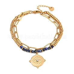 Doppellagige Armbänder aus böhmischer Edelstahlkette (304) und natürlichen Lapislazuli-Perlen&nbsp;BJEW-C150-01E-G