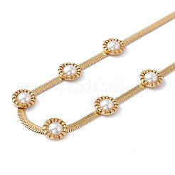 Ожерелье с пластиковым жемчужным цветком и цепочками в елочку NJEW-G090-01G