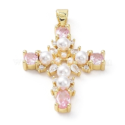 Кубический цирконий из латуни с подвесками из искусственного жемчуга из абс-пластика&nbsp;KK-G467-01G