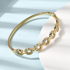 304ステンレススチールラインストーンヒンジ付き女性用バングル  18KGP本金メッキ  イオンプレーティング（ip）  長持ちメッキ  リング  内径：2.34x1.97インチ（5.95x5cm）&nbsp;BJEW-B168-02C-G
