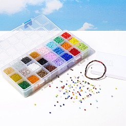 キットを作るDIYブレスレット  ガラスシードビーズ8/0個を含む  鉄と合金のスペーサービーズ  弾性水晶の線  ＆はさみ＆ピンセット＆カニカン  ミックスカラー  シードガラス：3mm  穴：1mm  24色  450個/カラー  10800pc&nbsp;DIY-SZ0001-34