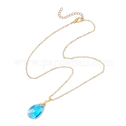 Стеклянный граненый кулон-слеза латунный кабель подвеска ожерелья для женщин NJEW-JN05298