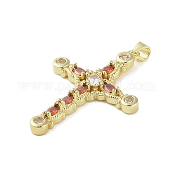 18k ゴールドメッキ真鍮製ガラスペンダント  クロス  ミックスカラー  42.5x29.5x4mm  穴：3.5x3.9mm&nbsp;KK-A209-32G