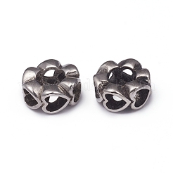 304ステンレススチールヨーロピアンビーズ  大穴ビーズ  中空の心を持つ花  アンティークシルバー  11.5x5.5mm  穴：5.5mm&nbsp;STAS-G220-27AS