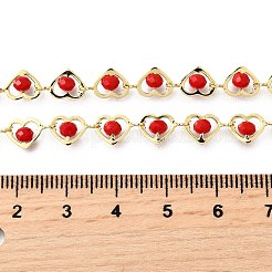 Цепочки-сердечки из латуни и красного граненого стекла для женщин NJEW-D314-05G