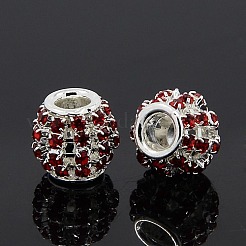 真鍮製ラインストーンヨーロピアンビーズ  大穴ビーズ  ロンデル  銀色のメッキ  ミックスカラー  12x10mm  穴：4mm&nbsp;RB-I066-M-S