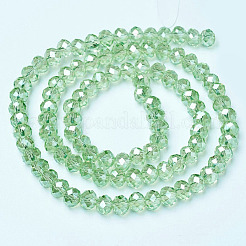 電気メッキガラスカット加工ロンデルビーズ連売り  半分メッキ  黄緑  6x4mm  穴：1mm  約80~85個/連  38~40cm&nbsp;X-EGLA-D020-6x4mm-34
