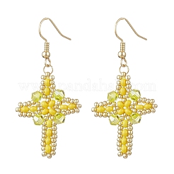 Серьги-крестики из нержавеющей стали 304 со стеклянными семенами&nbsp;EJEW-MZ00506-05