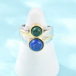 Natürlicher Lapislazuli und natürlicher Malachit mit offenen Manschettenringen aus Messing&nbsp;RJEW-B163-01GP-01