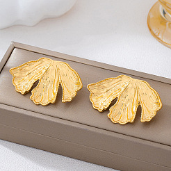 女性用合金スタッドピアス  花  ゴールドカラー  30x48mm&nbsp;WG77E4E-01