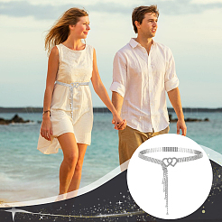 Ремень-цепочка из железа и стекла со стразами и латунной пряжкой в форме сердца AJEW-WH0505-80