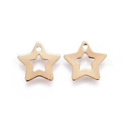 ステンレススチールチャーム201個  切り取る  スター  中空  ゴールドカラー  9.5x10x0.5mm  穴：1mm&nbsp;STAS-F192-028G