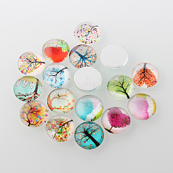Cabochons en verre imprimé d'arbre de vie demi rond / dôme&nbsp;GGLA-A002-18mm-GG