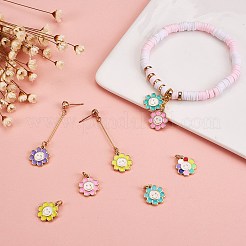 10本5色真鍮エナメルチャーム  18KGP本金メッキ  長持ちメッキ  花  ミックスカラー  14.5x13x1.5mm  穴：3mm  2個/カラー&nbsp;KK-SZ0005-19