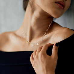 Латунные ожерелья с подвеской в виде снежинки и солнца NJEW-DR0001-08