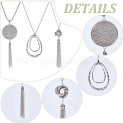 3 шт. 3 стиля сплава каплевидный диск узел кулон длинное ожерелье комплект NJEW-WH20050-01P