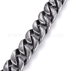 304ステンレススチールカーブチェーンブレスレット  箱の留め金付き  アンティークシルバー  9-1/2インチ（24cm）  17x6mm&nbsp;BJEW-E346-19AS