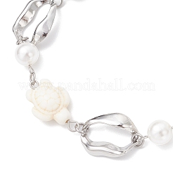 Женские браслеты с овальными звеньями из нержавеющей стали 304 и синтетической бирюзой&nbsp;BJEW-JB12173-01